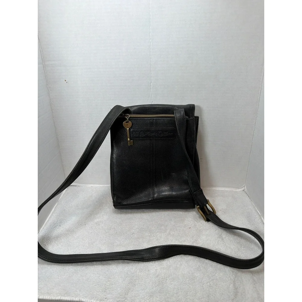 Fossil Crossbody Bag Women Small Black Leather Vintage Flap Messenger 75082